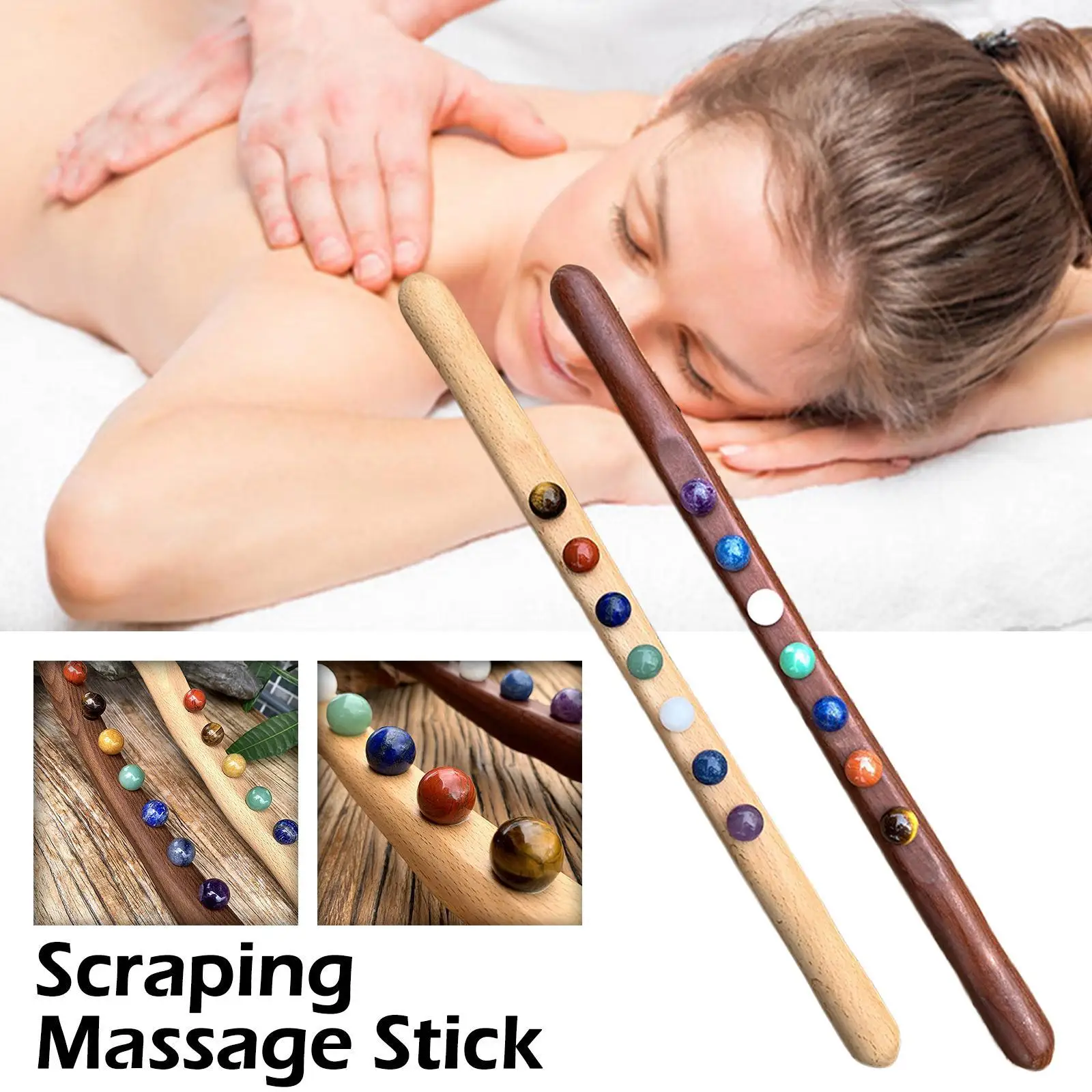 

7Beads Massager for Body Gua Sha Wood Scraping Massage Stick Carbonized Wood Back Body Meridian Scrapping SPA Therapy Tool Point