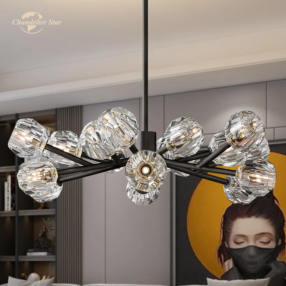 

Boule De Clear Crystal Chandeliers Modern LED Brass Chrome Black Metal Pendant Light Dining Room Living Room Indoor Lighting
