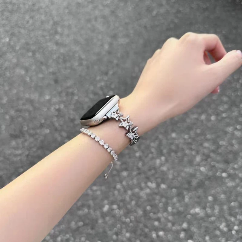 Браслет-цепочка со звездой и бриллиантами для Apple Watch 9 8 7 6 5 4 3 2 1 ремешок часов