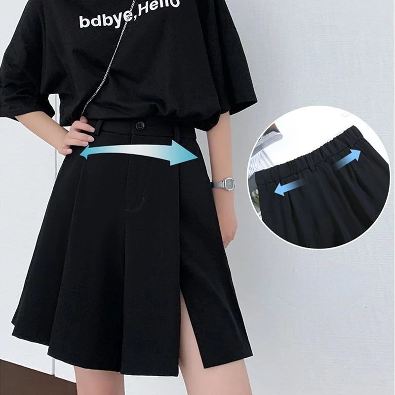2023 Shorts Women Wide Leg Casual Side Slit Baggy High Waist Solid All-match Spring Design Trousers Aesthetic Fashion New W30