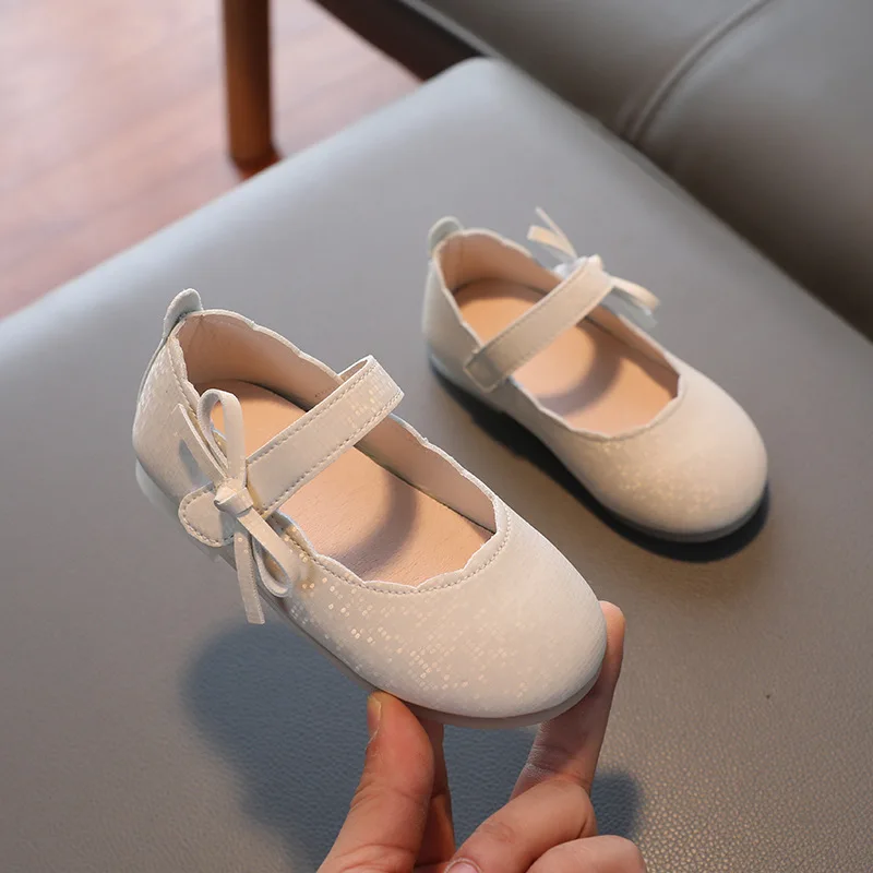 

Girls Leather Shoes for Party Wedding Soft Breatheable Simple Children Performance Shoes Kids Princess Shoes with Bowtie Flats