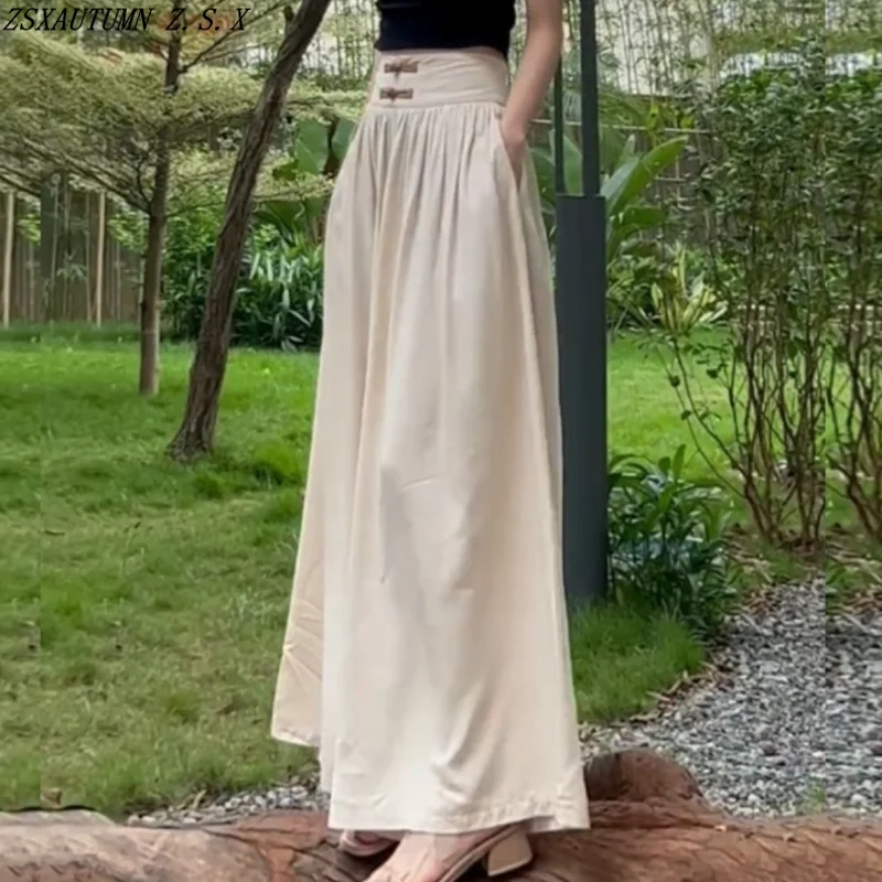 

Chinoiserie High Waist Wide Leg Culottes Women Spring Summer New Chinese Baggy Casual Trousers Elegant Female Pleated Pantalon