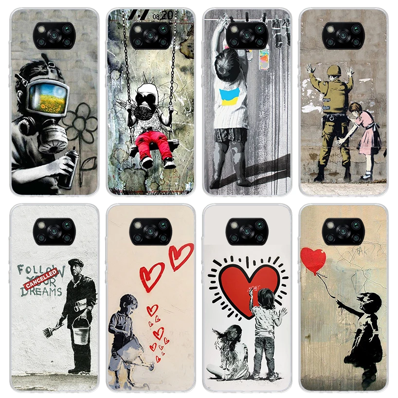 Чехол для телефона Street Art Banksy Graffiti Xiaomi Poco X6 X5 X4 X3 Nfc F6 F5 Pro F4 Gt F3 F2 F1 M5S M4 M3 5G Soft Cover Print Fun