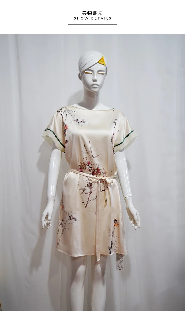 Heavy Silk Short Sleeved Nightdress Summer Mulberry Silk Pajamas Women's Loose Printed Dress Silk Home Clothes Women Nightgown