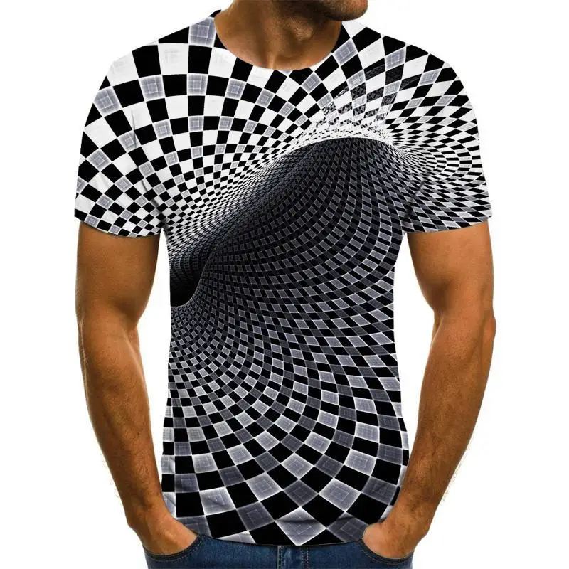 

Men's 3D Printed T-Shirt, Vortex Pattern Printed T-Shirt, Plaid Casual Top, 3D T-Shirt, Summer Street Clothes