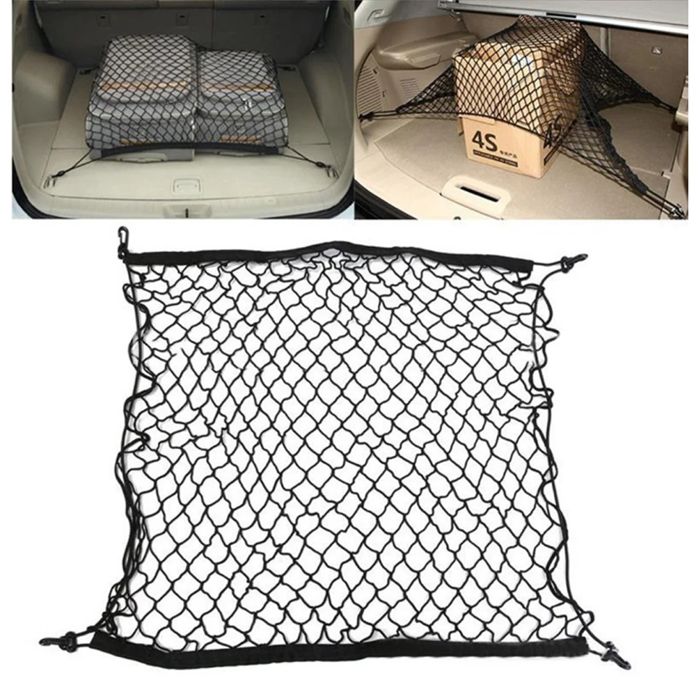 

Universal Car Trunk Rear bag Storage Cargo Luggage Nylon Elastic Mesh 70*70CM Net Holder With 4 Plastic Hooks Pocket New