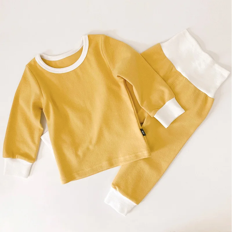 

RiniKinda 2022 Children Cotton Pajamas Set Baby Kid Solid Sleepwear Toddler Boys Girls High Waist Pyjamas Autumn Clothes Suit
