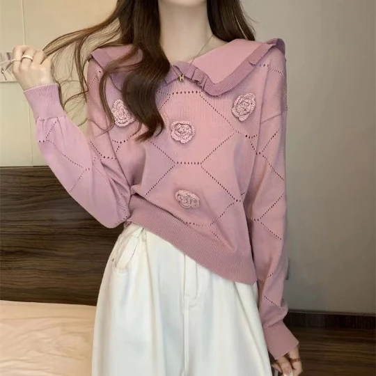 

Pink Japanese Pullover Girl Woman Women Sweater Korean Blouse Knit Tops Women's Sweaters Fall Spring Top Coat Cloth Suétere