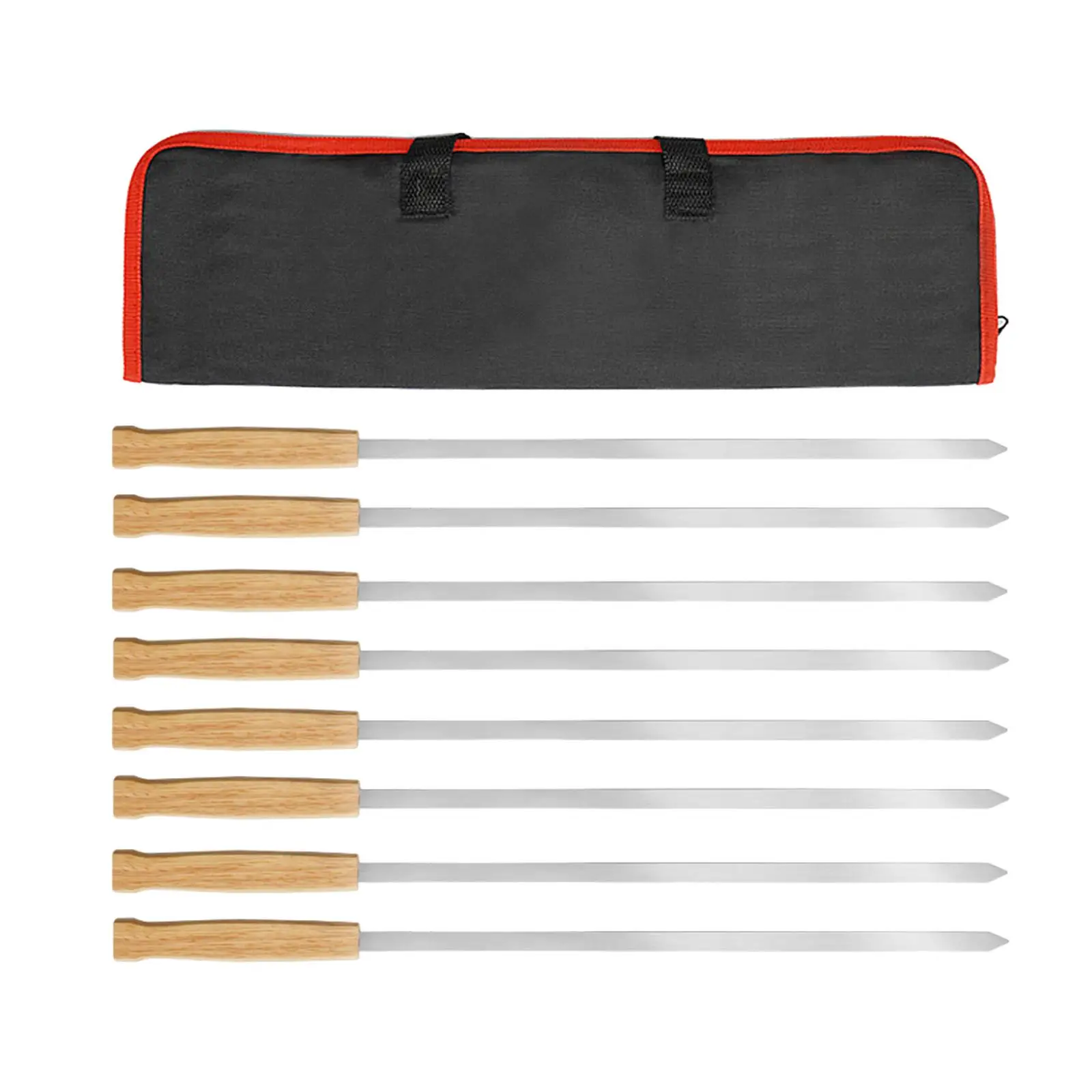 8 Pieces Barbecue Skewers Outdoor Cooking with Storage Pouch Reusable Kebab Skewers for BBQ Meats Grilling Prawn Seafood
