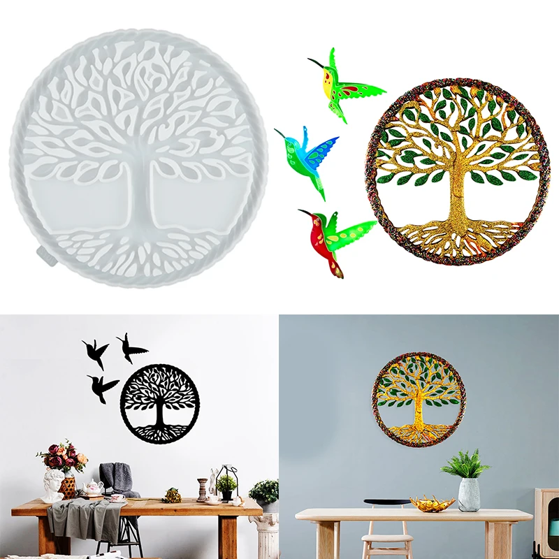 Tree of Life Wall Hanging Decorative Crystal Epoxy Resin Mold  Home Wall Pendant Silicone Mould DIY Craft Casting Tool