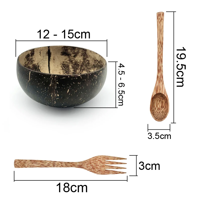 12-15cm Natural Coconut Bowl and Spoon Creative Fruit Salad Noodle Rice Ramen Mixing Set Wooden Tableware | Дом и сад