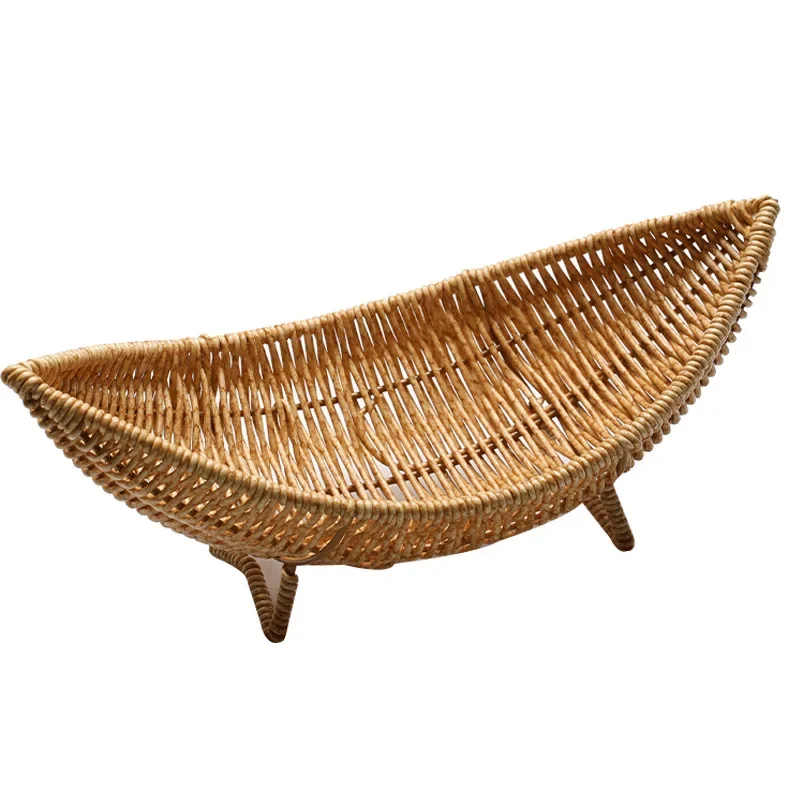 Imitation Rattan Fruit Bowl Tray Coffee Table Woven Sundries Basket Vegetable Plastic Egg for Kitchen