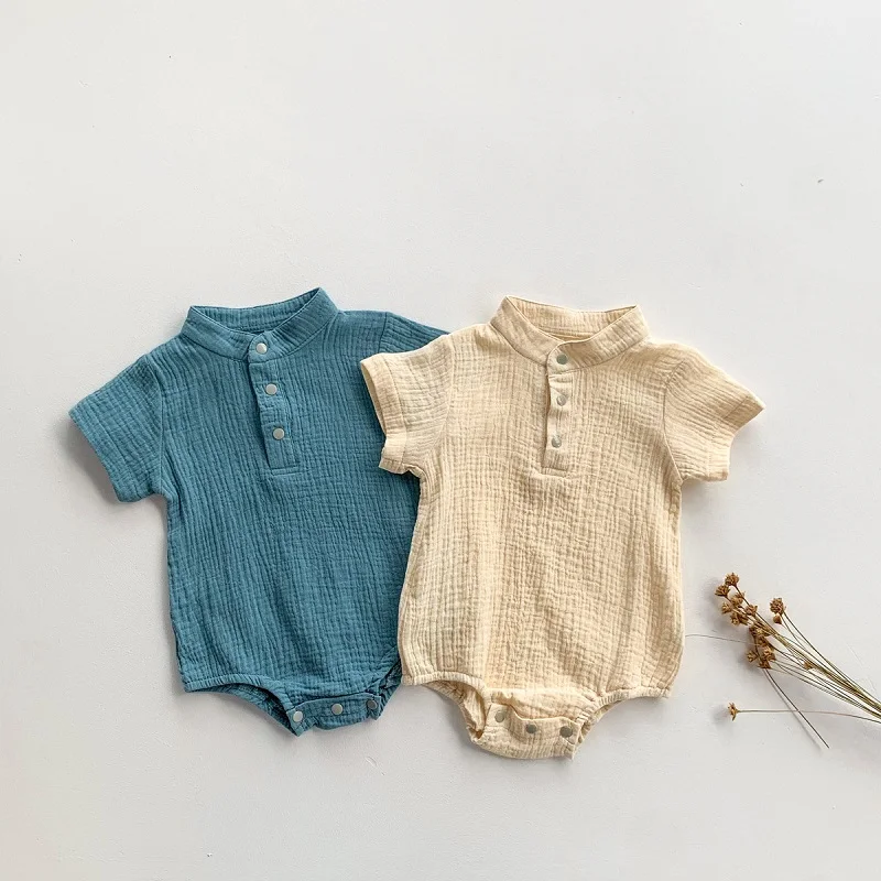 

0-18M Newborn Baby Boy Girl Romper Short Sleeve Solid Color Cotton Bodysuit Overalls Outfits Summer Clothes