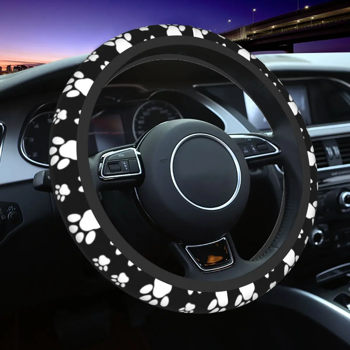 

Puppy Pretty Paw Pattern Steering Wheel Cover for SUV Dog Paws Prints Pet Car Steering Wheel Protector 15 Inch Auto Accessories