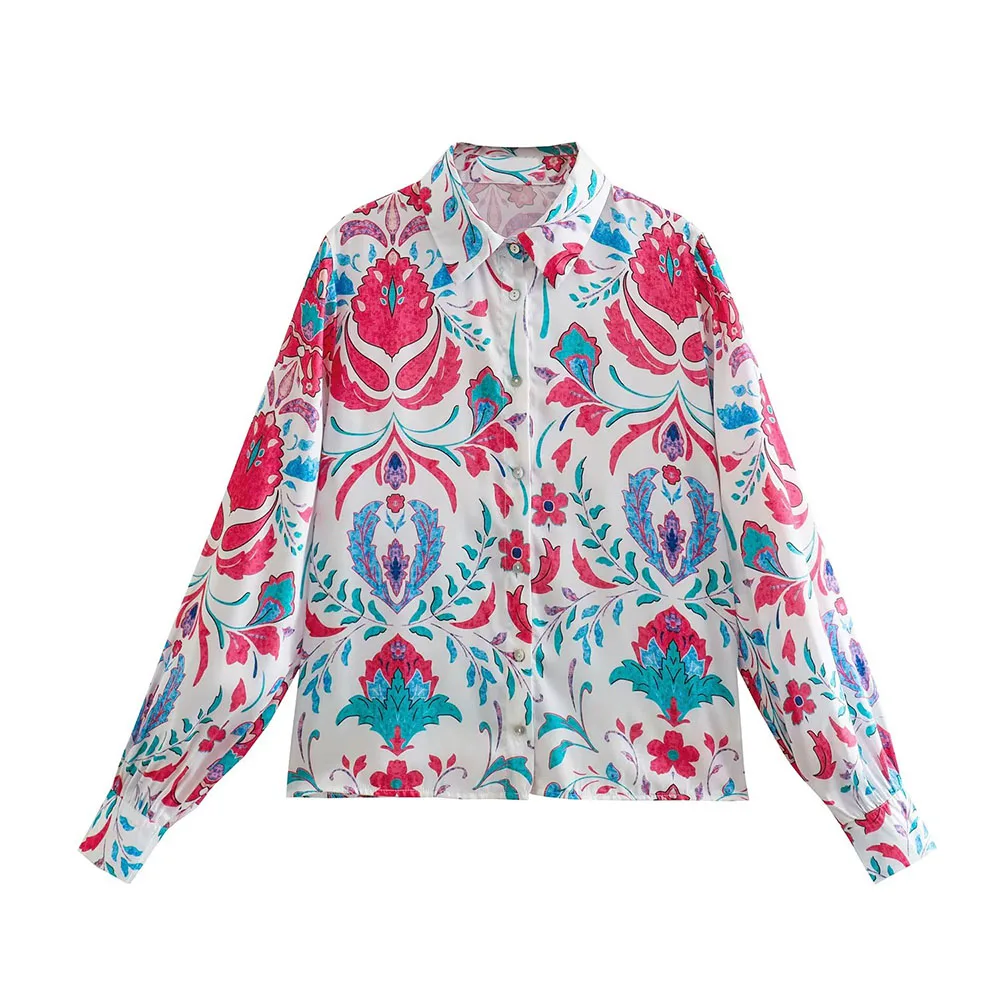 

2022 Women Tops And Blouses Fashion Vintage Long Sleeves Shirt Turn-down Collar Elegent Floral Print Chic Lady Blouse