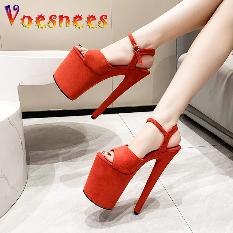 

Summer Women Stiletto Sandals Suede Platforms 20CM Super High Heels Fetish Fashion Pole Dance Shoes Nightclub Sexy Striper Show
