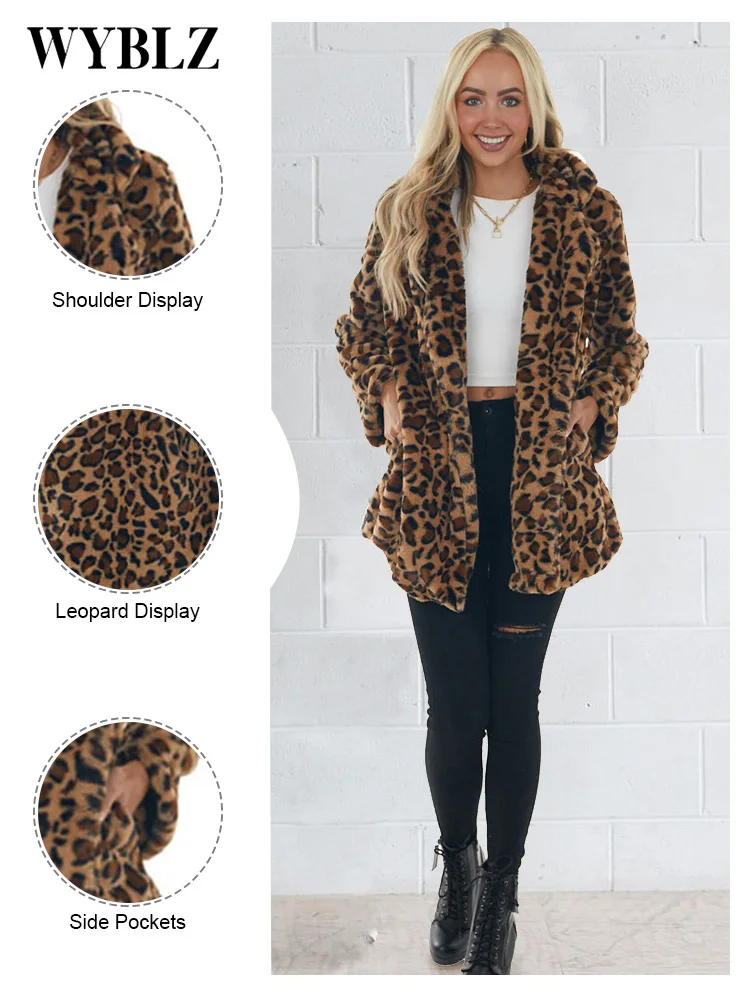 Ladies Faux Fur Jacket Leopard Print Cardigan Winter Faux Fur Coat Luxury Warm Plush Coat Fashion Fur Top Coat High Quality