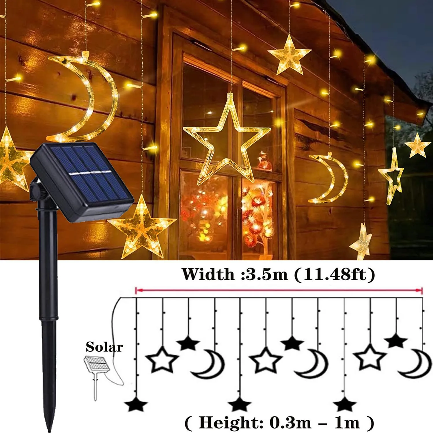 Star Moon Solar String Light Outdoor Waterproof Fairy Garden Lamp Christmas Garland LED Curtain Lights 8Mode Patio Festoon Decor