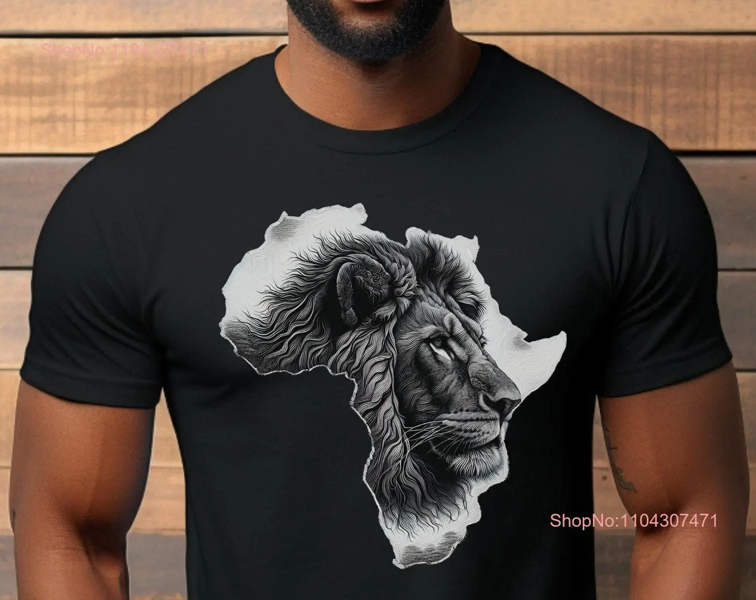 Африканская футболка с головой льва Африканский континент черно-белый сувенир