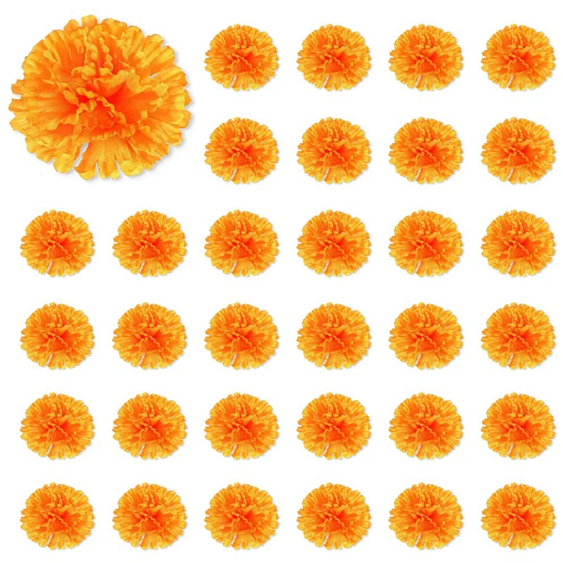 

3.9Inch Marigold Flowers Artificial Day of the Dead Flower 150Pcs Fake Marigold Flowers Head for Marigold Garland Making