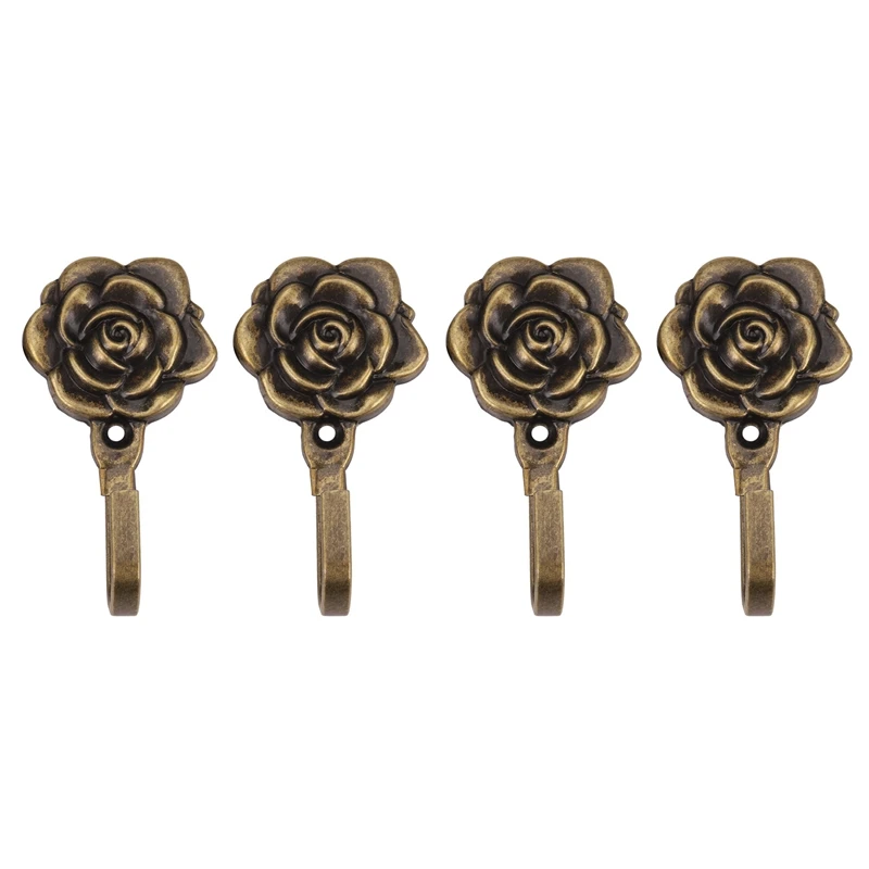 

4Pcs Metal Rose Flower Curtain Tie Back Tieback Holders Wall Hooks Decor