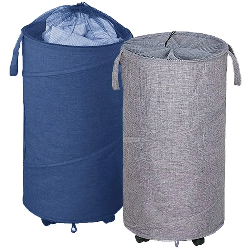 

2 Pack Collapsible Laundry Basket with Wheels, Handles and Mesh Tops - Smart Design, Large, Oxford Fabrics Retail