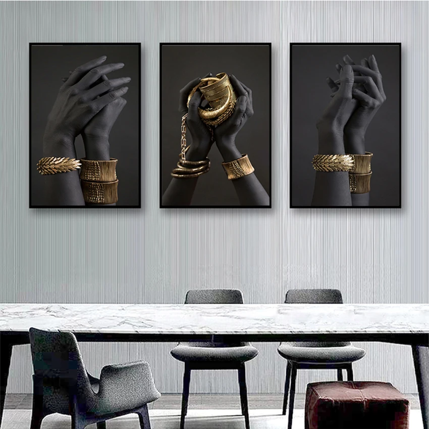 

African Art Canvas Paintings on The Wall Art Pictures for Living Room Black Hands Holding Jewelry Canvas Art Posters and Prints
