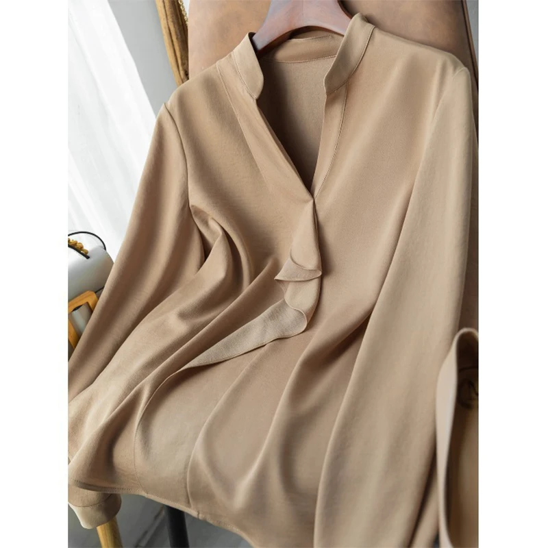 

Women Blouses Elegant Ruffles V-Neck Long Sleeve Female Pullovers Shirts 2022 Spring Loose Casual Fashion Ladies Blusas Tops