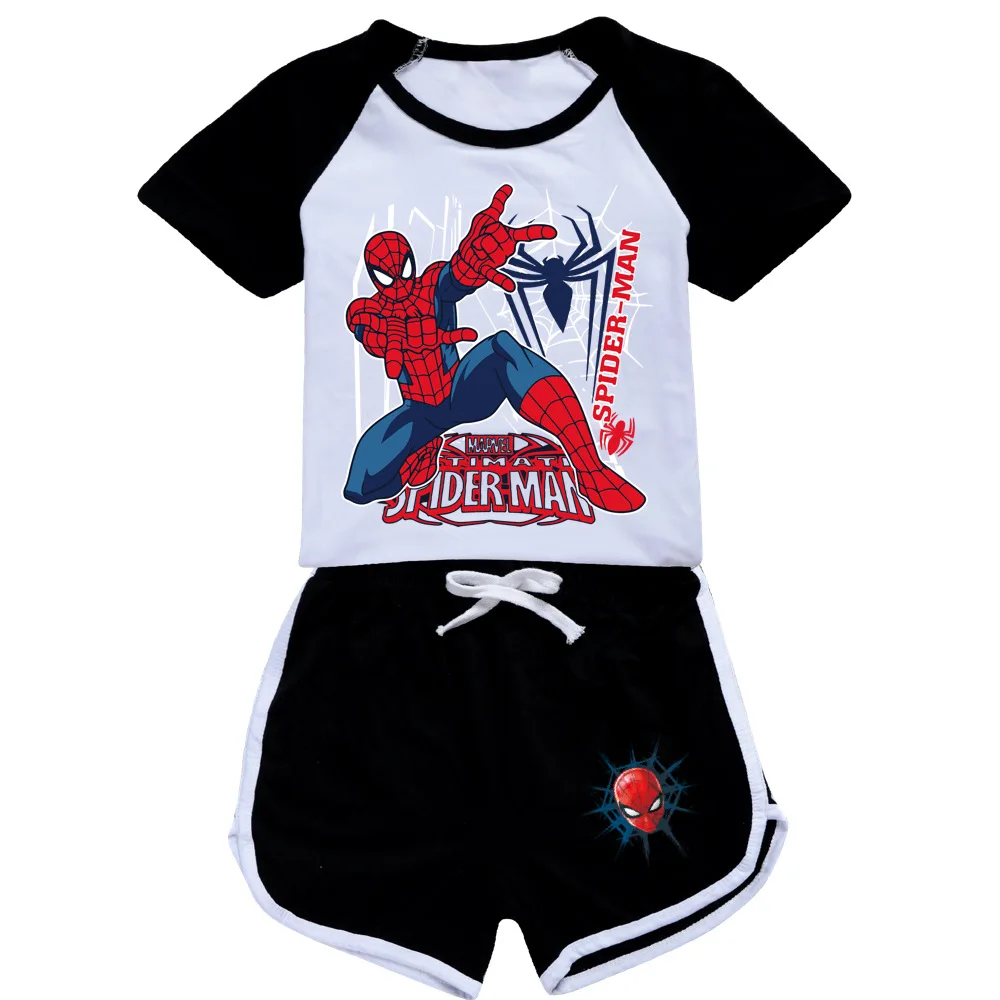 

2022 Summer Kids Spiderman T-Shirt 2 Piece Tracksuit Short Sleeve + Shorts Set Street Style Streetwear Boys Girls Suits
