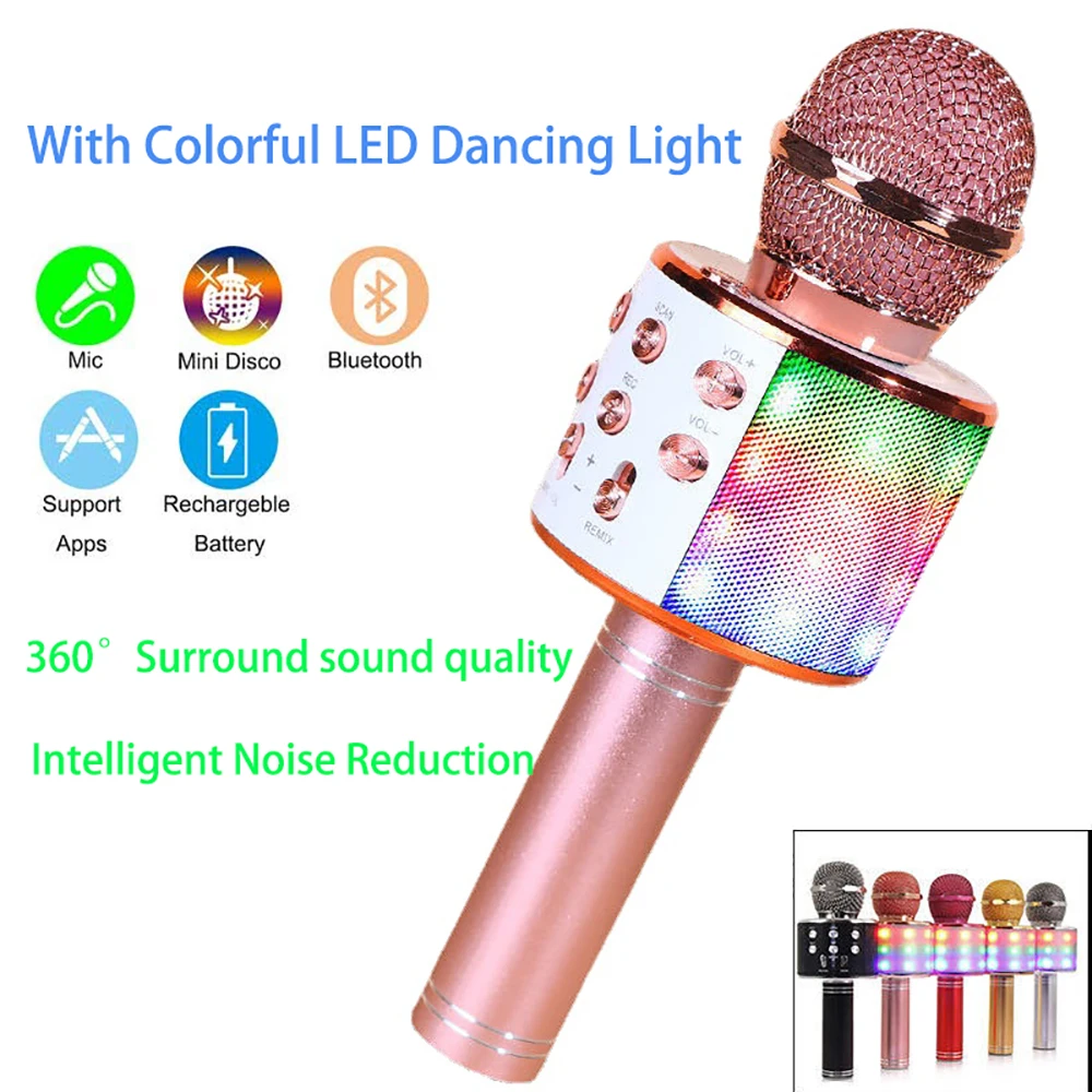 Разноцветные светодиодные лампы WS858 1200 мАч беспроводной микрофон для караоке
