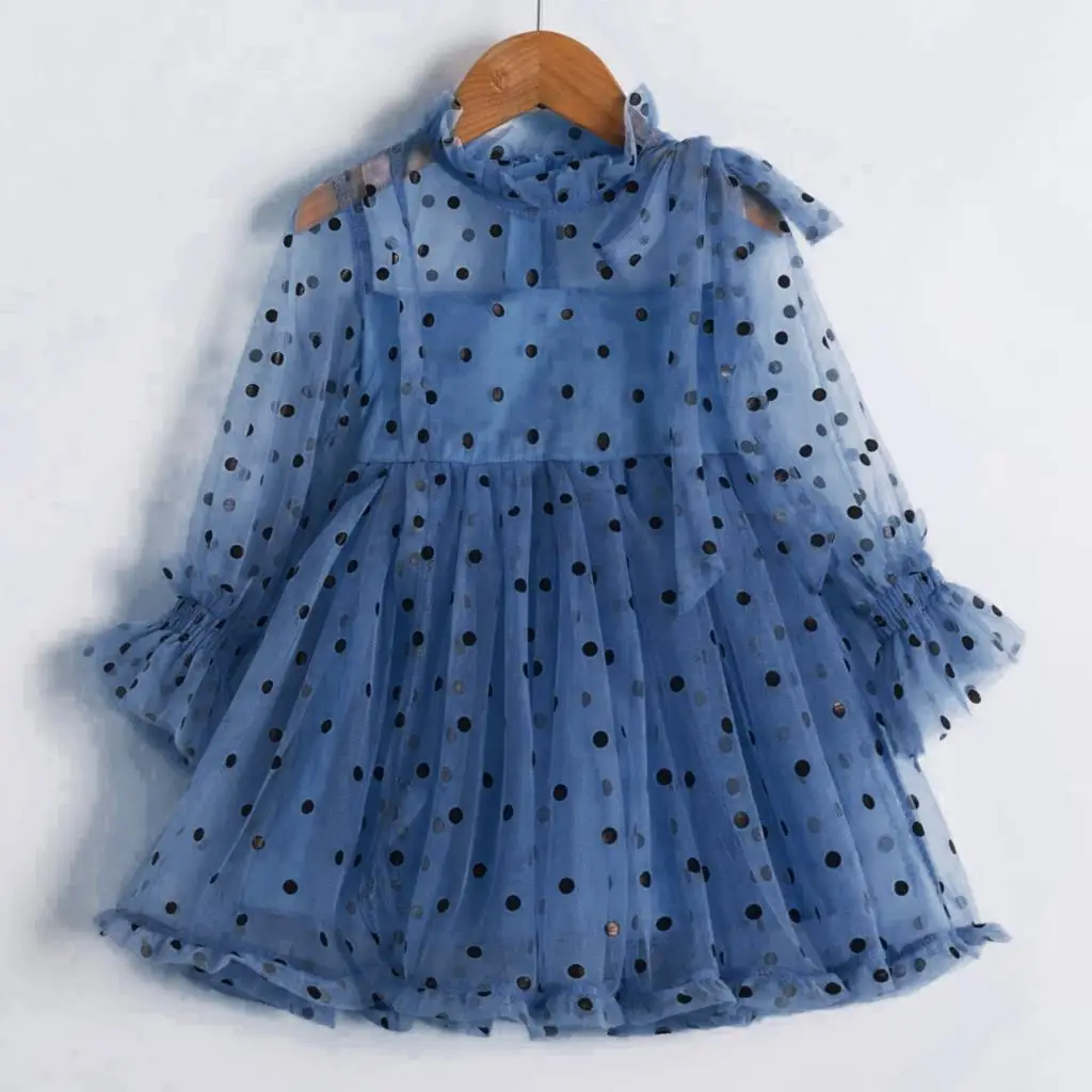 

Blue Lace Sleeves Girls Dress Summer Polka-Dot A-Line Children Clothes Baby Birthday Party Princess Dresses Vestidos Infantil