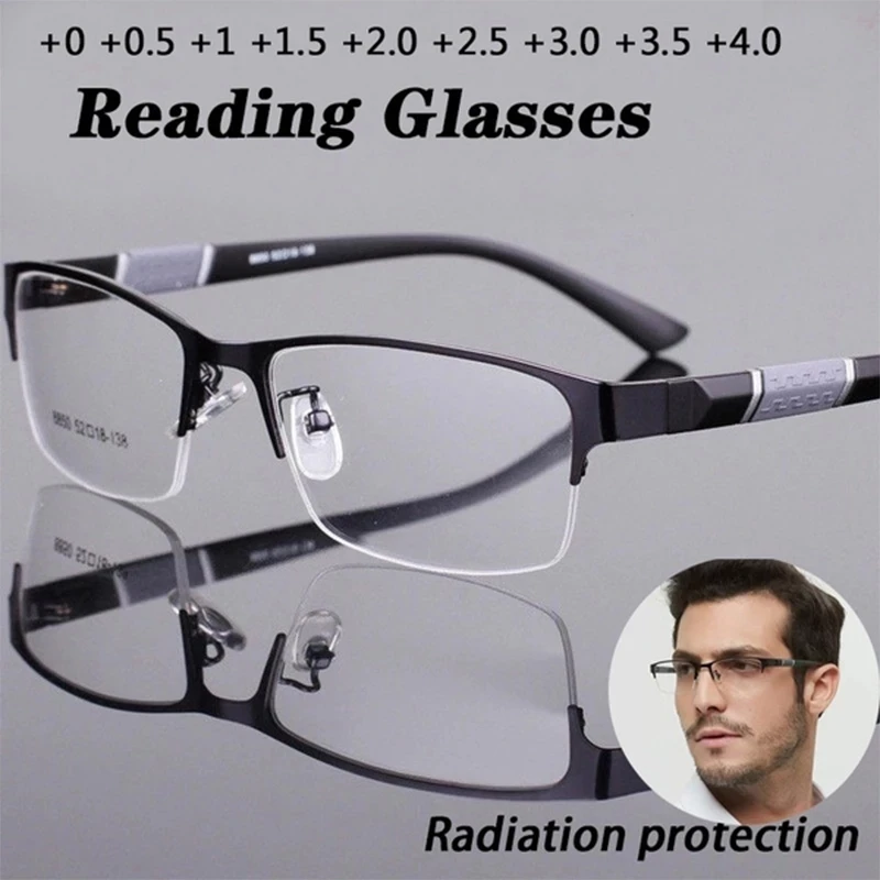

Men's Business Multifunctional Myopia Glasses Half Metal Frame Unisex Computer Glasses Radiation Protection Vision Care -1 To -4