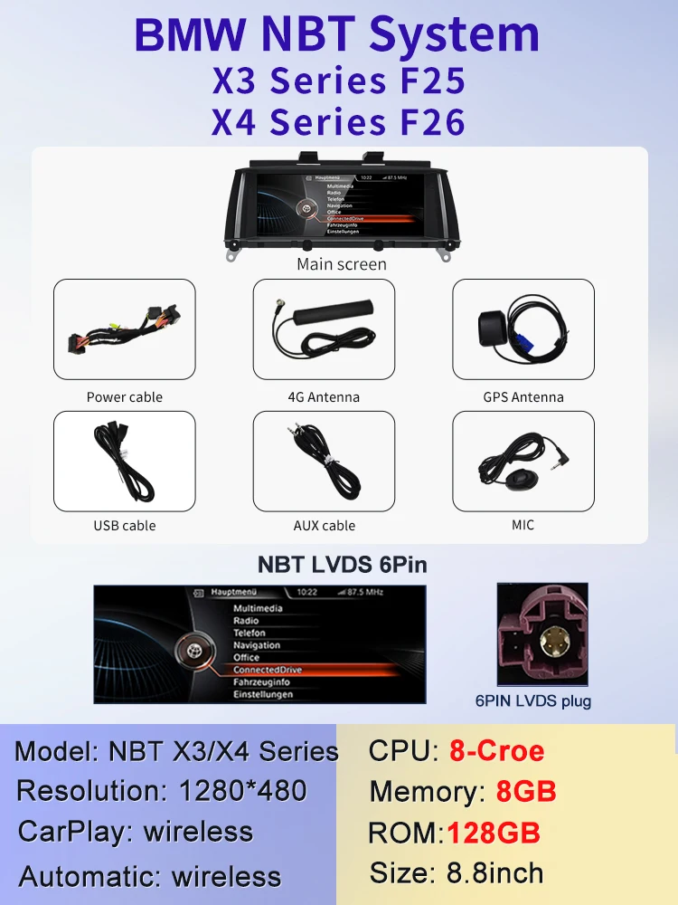 

STWEI 2024, новая система ID6 ID7 ID8 UI Android, беспроводная система Carplay AUTO для BMW X3 F25 X4 F26 CIC NBT, автомобильные видеоплееры, GPS Navi