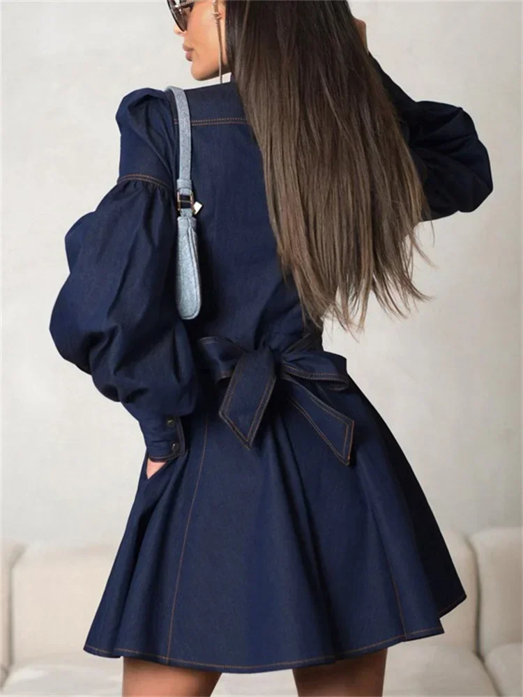 Trendix Джинсовые платья для женщин 2024 осенняя мода винтажное мини-платье на