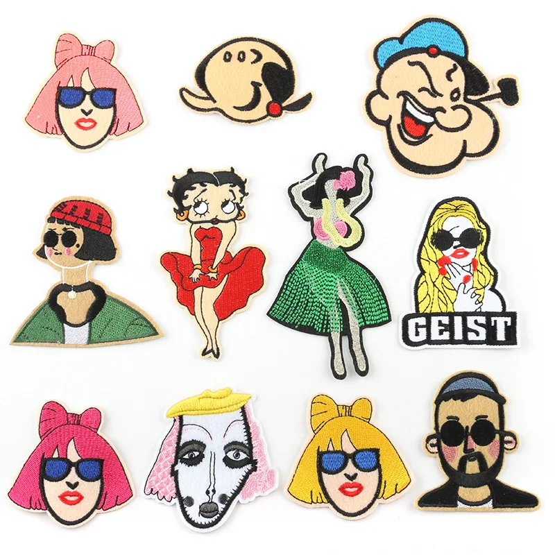 30pcs/lot Luxury Anime Character Fashion Embroidery Patch Girl Glasses Shirt Bag Clothing Decoration Accessory Craft Applique