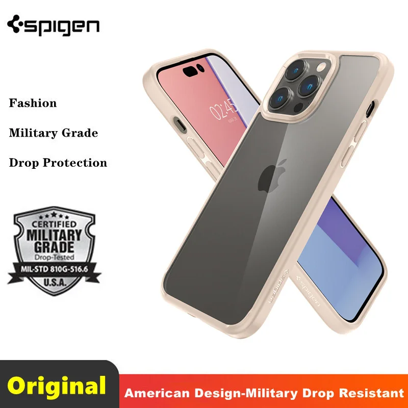 

Прозрачный чехол для Apple iPhone 14 Pro Max 14 Plus | Spigen [ Ultra Hybrid] противоударный прозрачный чехол из поликарбоната-песочно-бежевый