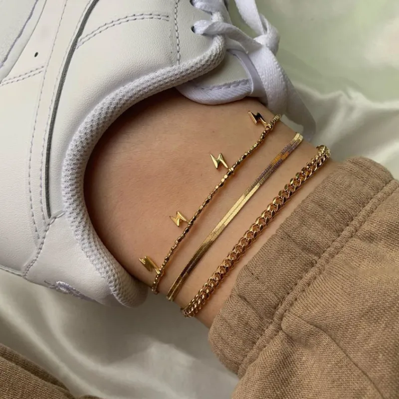 

Bohemia Alloy Multilayer Geometric Lightning Pendant Anklets for Women Foot Accessories Summer Beach Barefoot Ankle on The Leg