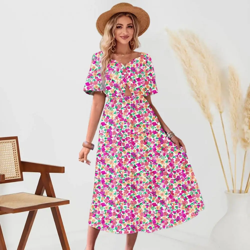 

Summer Dress Ruched Printing Dress Summer Floral Cocktail Long Dress