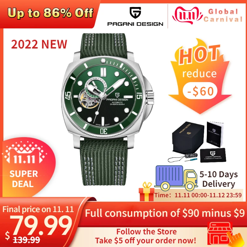 Купить Часы-хронограф PAGANI Мужские механические, водонепроницаемые 200 м, 2022 м