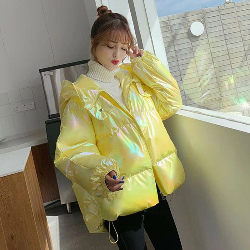 Women 2022 New Jacket Parkas Fashion Winter Slim Thick Glossy Down Cotton Coat Jacket Female Bread Cotton Padded Solid Outwear