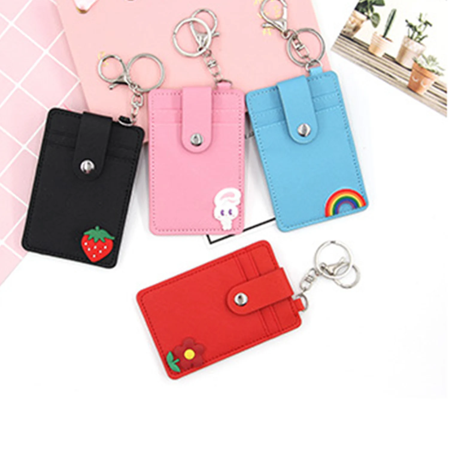 

1 PC PU Leather Badge Holder Office Key Ring ID Card Holder Men Women Mini Wallet Credit Bus Card Bag Travel Accessories Hot