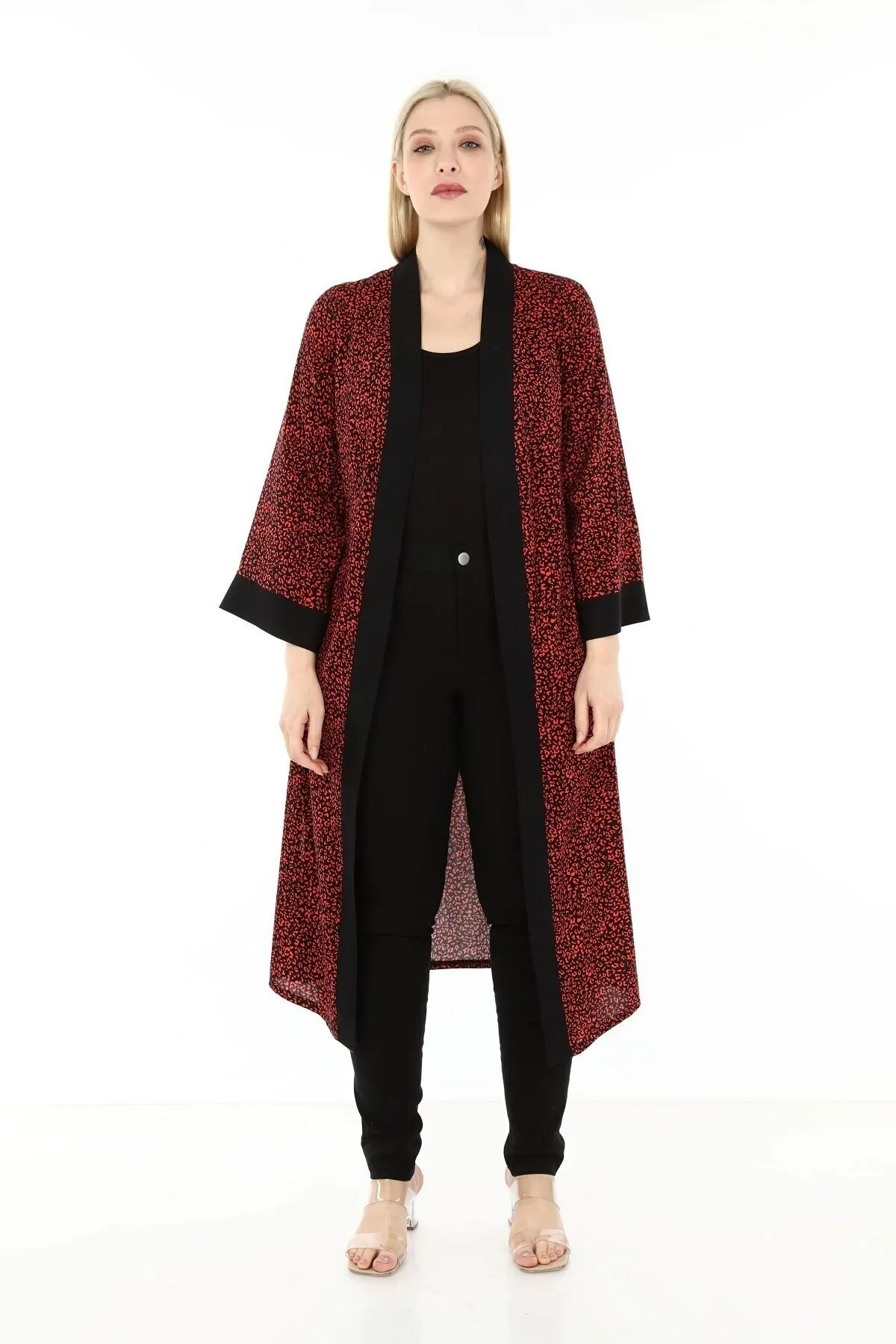 

Women's Kimono Shawl Collar Belted Red Black Long Kimono with Side slis Fashion Dressing Gown Gown Gown Gown Summer 2022