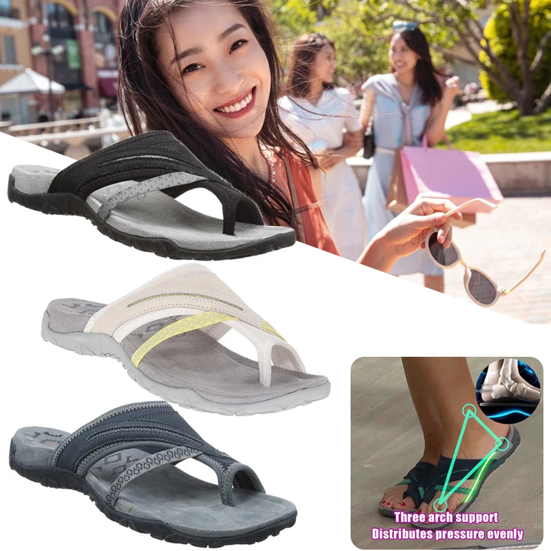 Open Toe Women Sandals For Summer Beach Arch Support Design Flip Flop Flat Heel