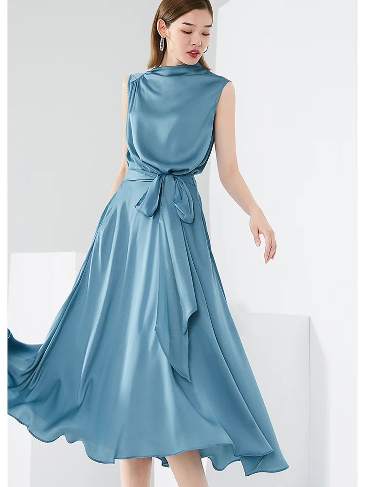 [Evening White Broken Code Straight down s] Stand Collar Draping Effect Chiffon Elegant Clear Skirts D...