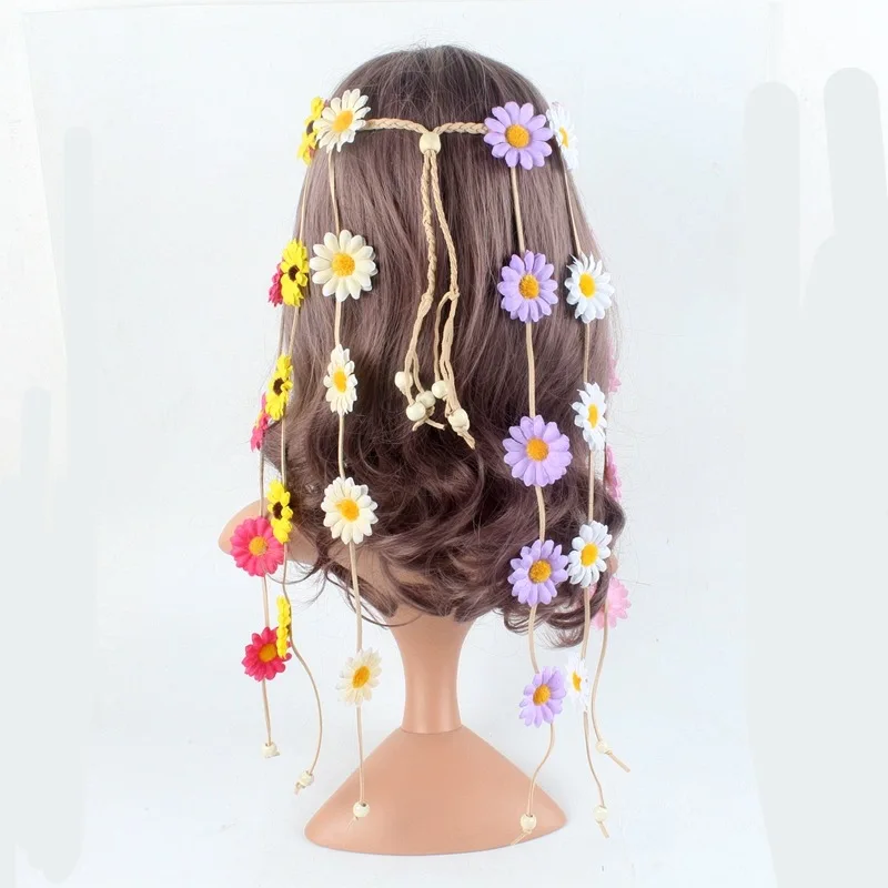 

Bohemian Flower Headband Women Adjustable Daisy Wreath Hair Bands Long Tassel Hairbands for Girl Hair Accessories