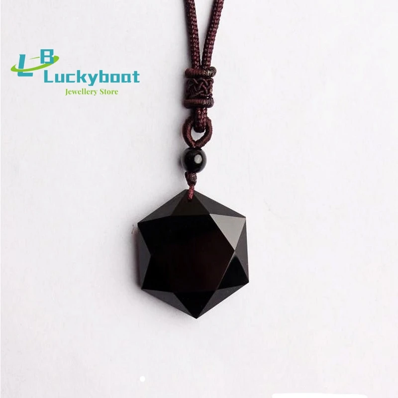 

Wholesale Genuine Natural Obsidian Stone Pendants Six Stars Pendant Energy Stone Sweater Chain Necklace Fashion Jewelry
