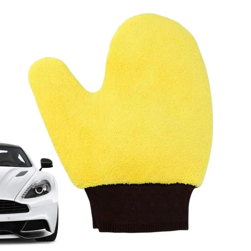 Waterproof Car Wash Microfiber Coral Velvet Gloves Thick Wheels Brush Non-Slip Soft Handle Double-faced GloveCleaning Tools Auto