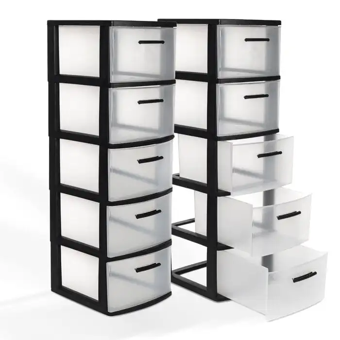 

5-Drawer Plastic Storage Unit with Drawers, Multiple Colors (Set of 2)