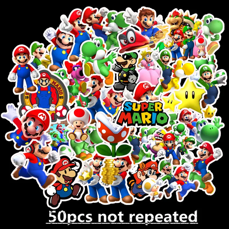 

50pcs Mario Graffiti Stickers Super Mary Children Toys Personality Trolley Case Cartoon Waterproof Stickers Paty Decurations