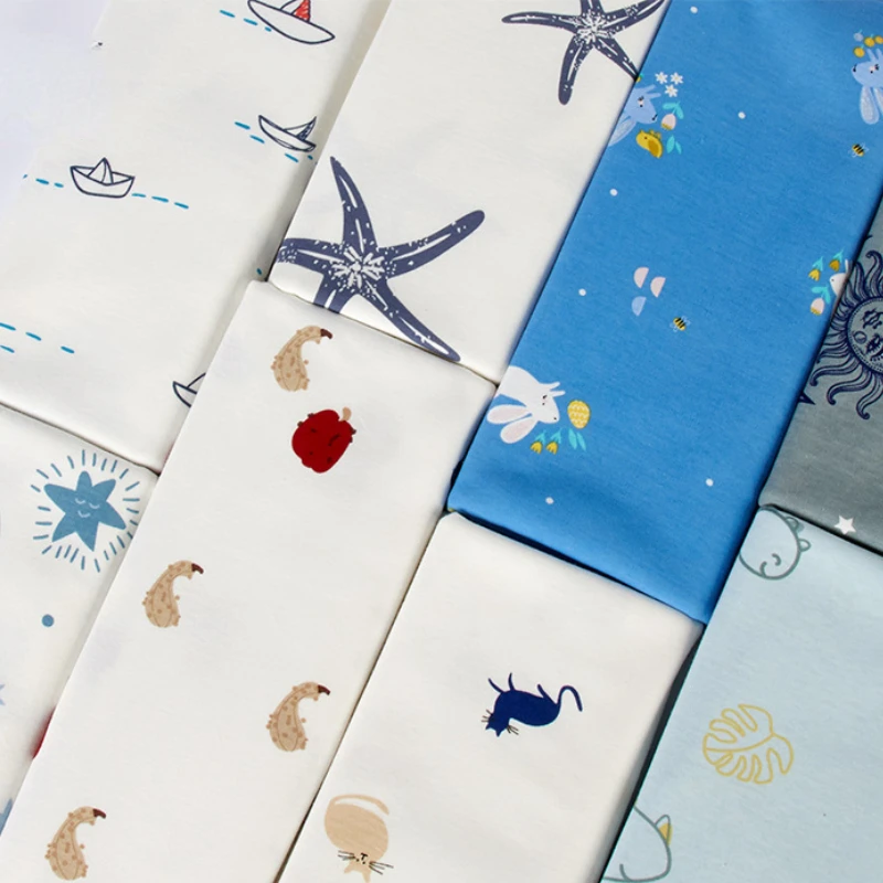 

High Quality Pure Cotton Knitted Fabric By Meters,100x185cm Cartoon Printed Cotton Fabric for DIY Sewing Baby Cloth Leisure Wear